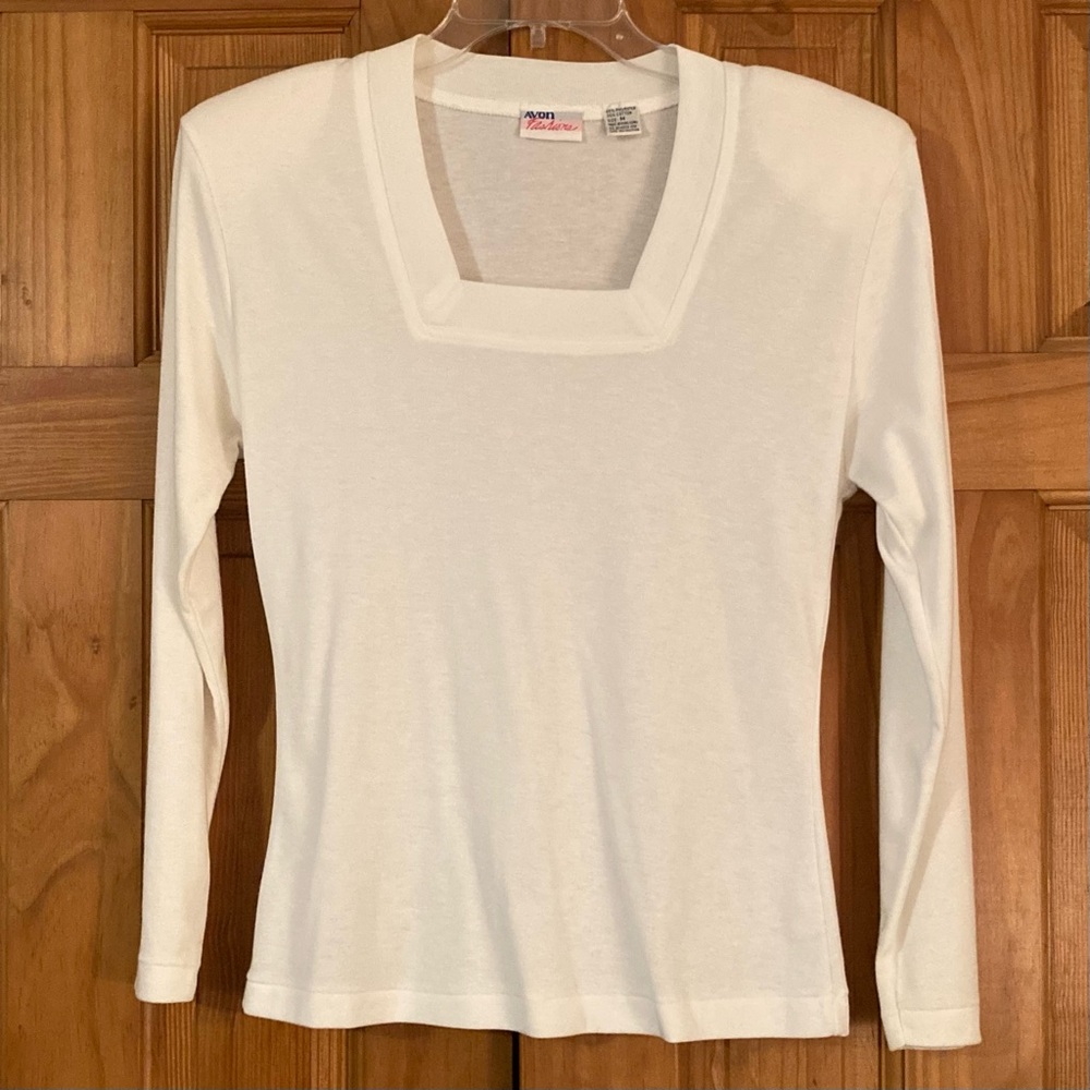 NWOT Avon Fashions Vintage 80s Top Long Sleeve Blouse White Size M Medium